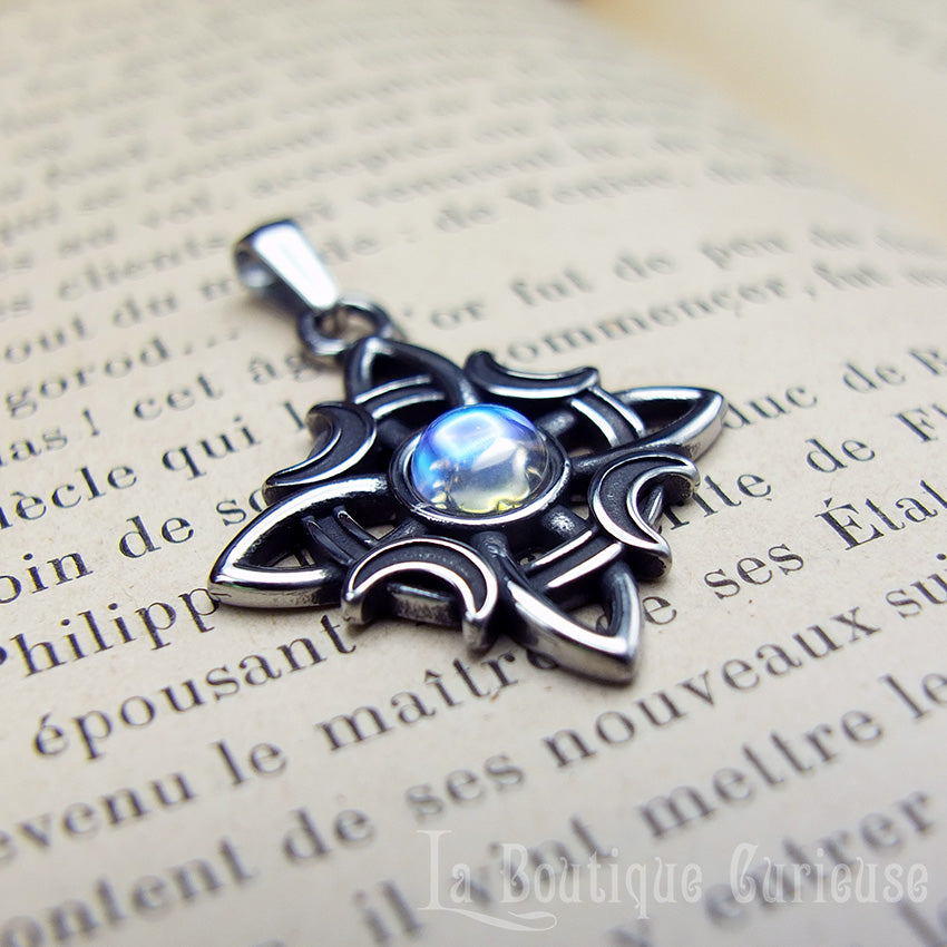Pendentif Wiccan Pentagramme En Étain Avec Cordon Réglable Noir