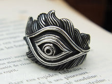 Charger l'image dans la galerie, Bague Oeil plume de paon en acier taille 69 FR / 13 US