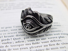 Charger l'image dans la galerie, Bague Oeil plume de paon en acier taille 69 FR / 13 US
