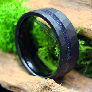 Bague noire mat homme alliance tungstène mate  inoxydable pierre de nuit originale anneau Toulouse France