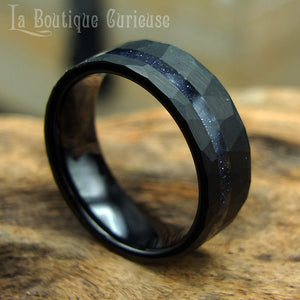 Bague noire mat homme alliance tungstène mate  inoxydable pierre de nuit originale anneau Toulouse France