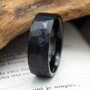 Bague noire mat homme alliance tungstène mate  inoxydable pierre de nuit originale anneau Toulouse France