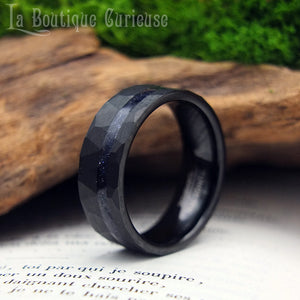 Bague noire mat homme alliance tungstène mate  inoxydable pierre de nuit originale anneau Toulouse France