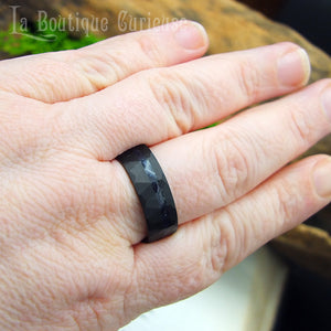 Bague noire mat homme alliance tungstène mate  inoxydable pierre de nuit originale anneau Toulouse France