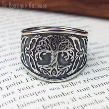 Charger l&#39;image dans la galerie, Bague viking nordique homme et femme arbre Yggdrasil et corbeaux d&#39;Odin Hugin et Munin Toulouse France