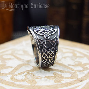 Bague viking nordique homme et femme arbre Yggdrasil et corbeaux d'Odin Hugin et Munin Toulouse France