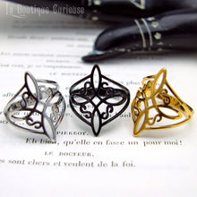Charger l&#39;image dans la galerie, Bague femme noire argent ou or pas chère noeud de sorcière acier. Protection puissante, symbole recharge énergétique, bague ésotérique wicca magie gothique. Bijoux ésotériques Toulouse