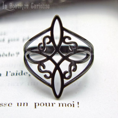 Bague femme noire noeud de sorcière acier. Protection puissante, symbole recharge énergétique, bague ésotérique wicca magie gothique. Bijoux ésotériques Toulouse