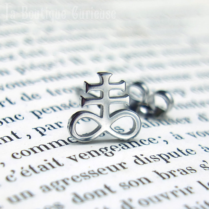 Boucle oreille à l'unité croix de Léviathan Croix de souffre alchimie piercing acier chirurgical gothique sataniste argent homme femme