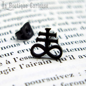 Boucle oreille à l'unité croix de Léviathan Croix de souffre alchimie église Luciférienne piercing acier chirurgical gothique sataniste noir homme femme