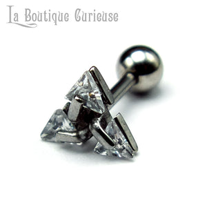 Boucle oreille viking Valknut homme femme piercing acier chirurgical et cristal