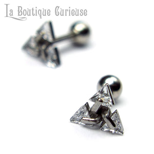 Boucle oreille viking Valknut homme femme piercing acier chirurgical et cristal