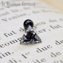 Charger l&#39;image dans la galerie, Boucle oreille viking Valknut noire homme femme piercing acier chirurgical et cristal