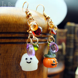 Boucles D'oreilles Pendantes Halloween Sorcière - Acrylique, Motifs Citrouille Et Chat Noir, Style Gothique - 4