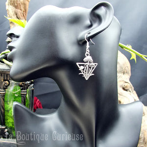 Boucles d’oreilles pendantes champignons argent automne triangle wicca nature Toulouse France