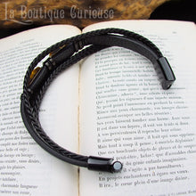 Charger l'image dans la galerie, Bracelet cuir homme 3 rangs oeil de tigre à fermeture magnétique