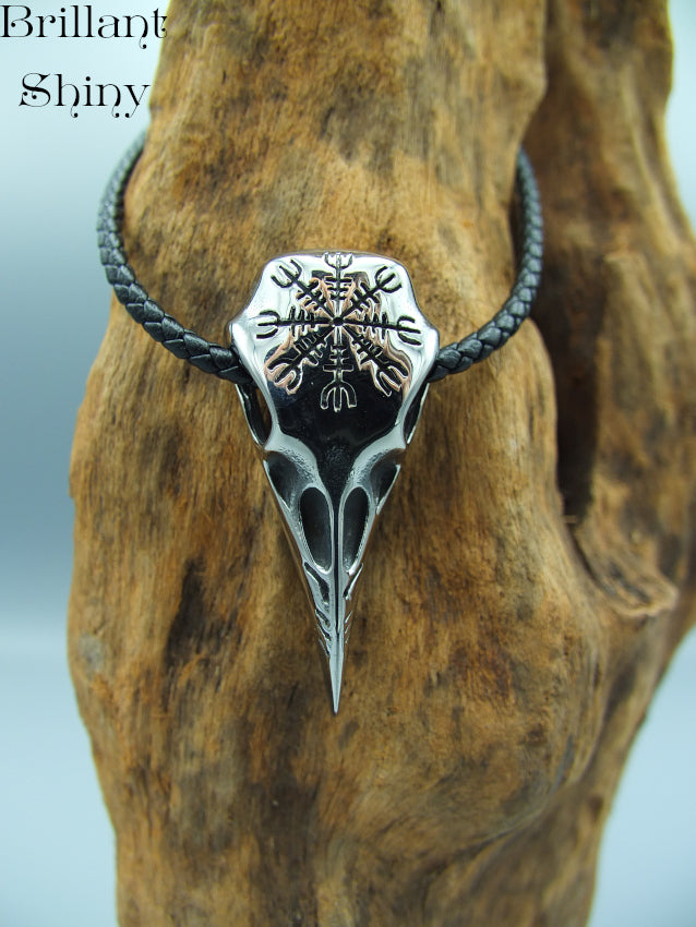 Viking aegishjalmur raven skull pendant