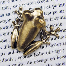 Laden Sie das Bild in den Galerie-Viewer, Figurine en laiton cabinet de curiosites vue de dessus, rainette aux yeux rouges, decoration grenouille Agalchnis callidryas porte-bonheur.
