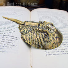 Load image into Gallery viewer, Décoration cabinet de curiosités statuette laiton limule fossile préhistorique presse papier style steampunk vintage ancien collection Toulouse