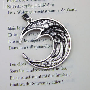 Pendentif corbeau et lune, animal totem chamanisme, figure des légendes nordiques, viking et celtiques. Pendentif mystique gothique, bijoux wicca.