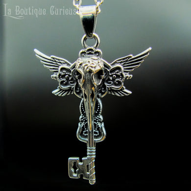 Pendentif clé corbeau en acier animal totem, communication avec les esprits, chamanisme, protection. Clé de la porte de la mort.