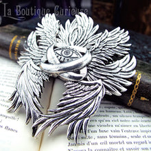 Charger l'image dans la galerie, Pince à cheveux Séraphin vue de côté montrant les ailes sculptées et le relief du bijou ésotérique style gothique