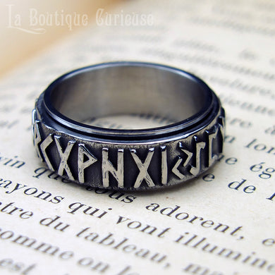 Anneau rotatif viking runes futhark puissance en acier inoxydable bague homme et femme grande taille