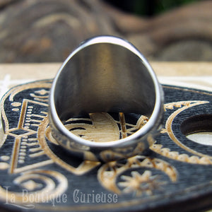 Bague alchimique croix de souffre ou croix de Léviathan acier. Bague gothique sataniste symbole église satanique. Symbole éternité. 
