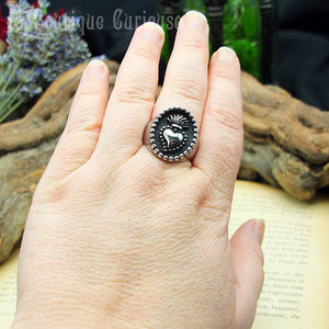 Bague gothique religieuse sacré cœur ardent en acier amour pur et inconditionnel Toulouse France