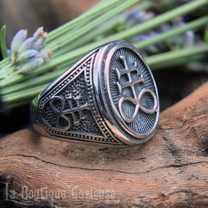 Bague alchimique croix de souffre ou croix de Léviathan acier. Bague gothique sataniste symbole église satanique. Symbole éternité. 