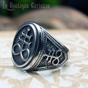 Bague alchimique croix de souffre ou croix de Léviathan acier. Bague gothique sataniste symbole église satanique. Symbole éternité. 