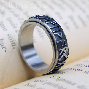 Anneau rotatif viking runes futhark puissance en acier inoxydable bague homme et femme grande taille