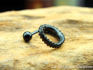 Boucle d'oreille noire ou piercing homme et femme tentacule de pieuvre kraken style steampunk acier chirurgical