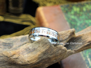 Wood and tungsten Viking rune ring