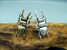Charger l&#39;image dans la galerie, Bague ajustable scarabée lucane argentée ou bronze