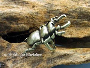 Bague ajustable scarabée lucane argentée ou bronze