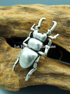 Bague ajustable scarabée lucane argentée ou bronze