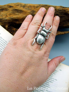 Silver or gold stag beetle adjustable ring