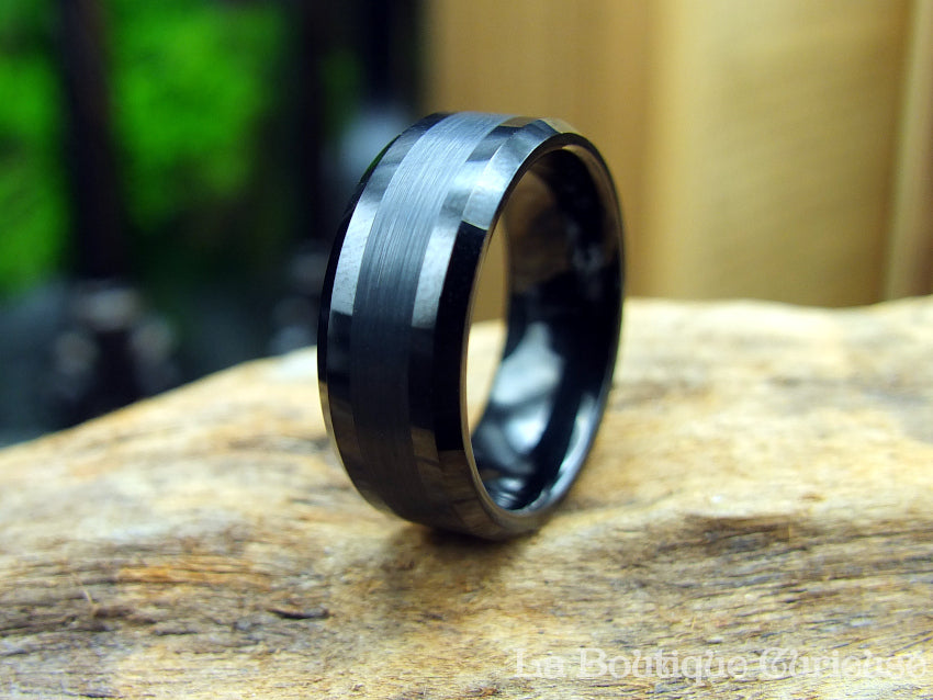 Matt and shiny black tungsten ring
