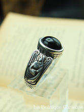 Load image into Gallery viewer, Medieval onyx guardian angel ring
