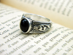 Medieval onyx guardian angel ring