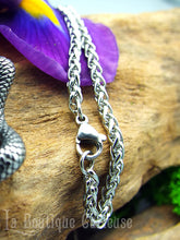Laden Sie das Bild in den Galerie-Viewer, Collier ou chaîne en mailles palmier, en acier inoxydable, disponible en 55 ou 60 cm de long pour hommes et femmes.